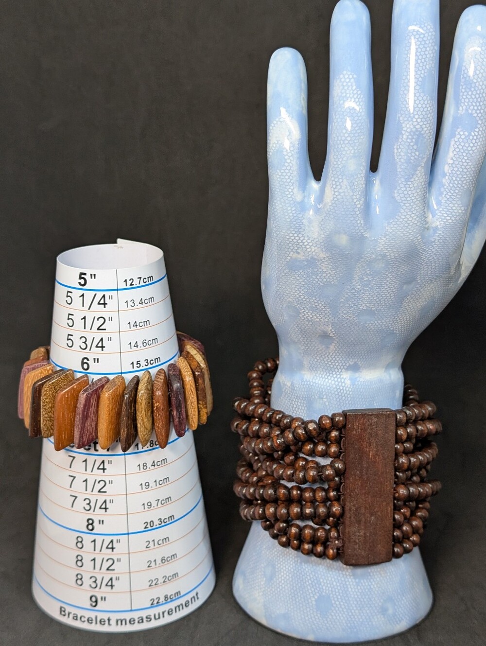 Pair Wood Stretch Panel and Beaded Bracelets